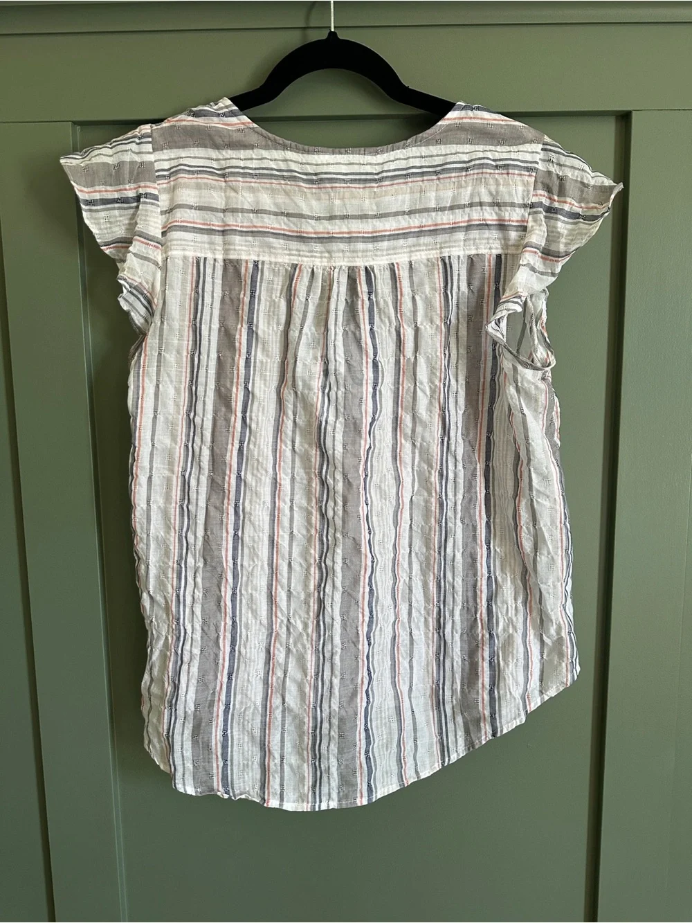 Market & Spruce Striped V-Neck Button Blouse in White, Blue & Pink